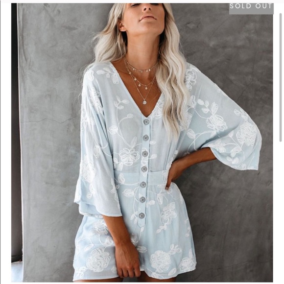 Vici La Petite Embroidered Button Down Romper - Picture 2 of 4